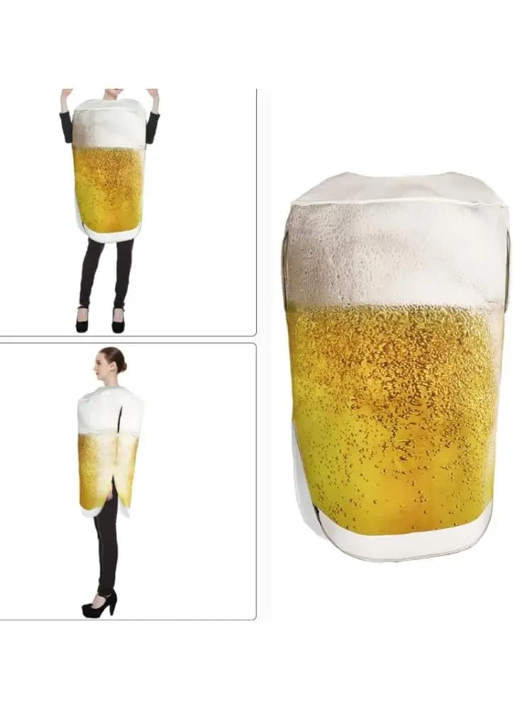 31BF Halloween Bierkostuums Gedrukt Bierpulkostuum Grappig Oktoberfestkostuums Accessoires Bierglaskostuum voor volwassenen
