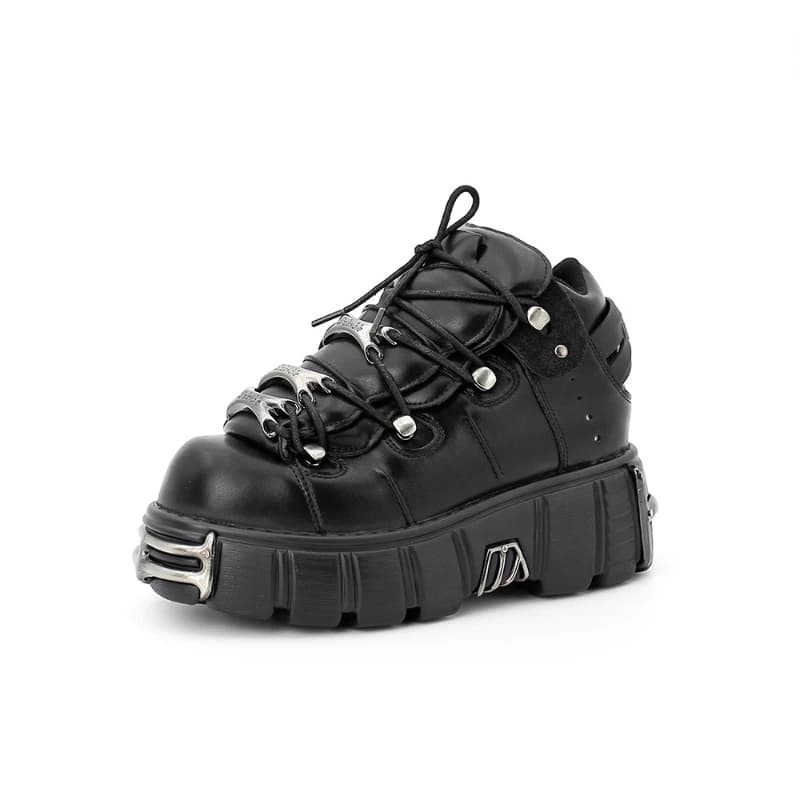 2025 NIEUWE Punk Stijl Vrouwen Schoenen Lace-up hak hoogte 6 CM Platform Schoenen Vrouw Gothic Enkel Rock Laarzen metalen Decor Vrouw Sneakers