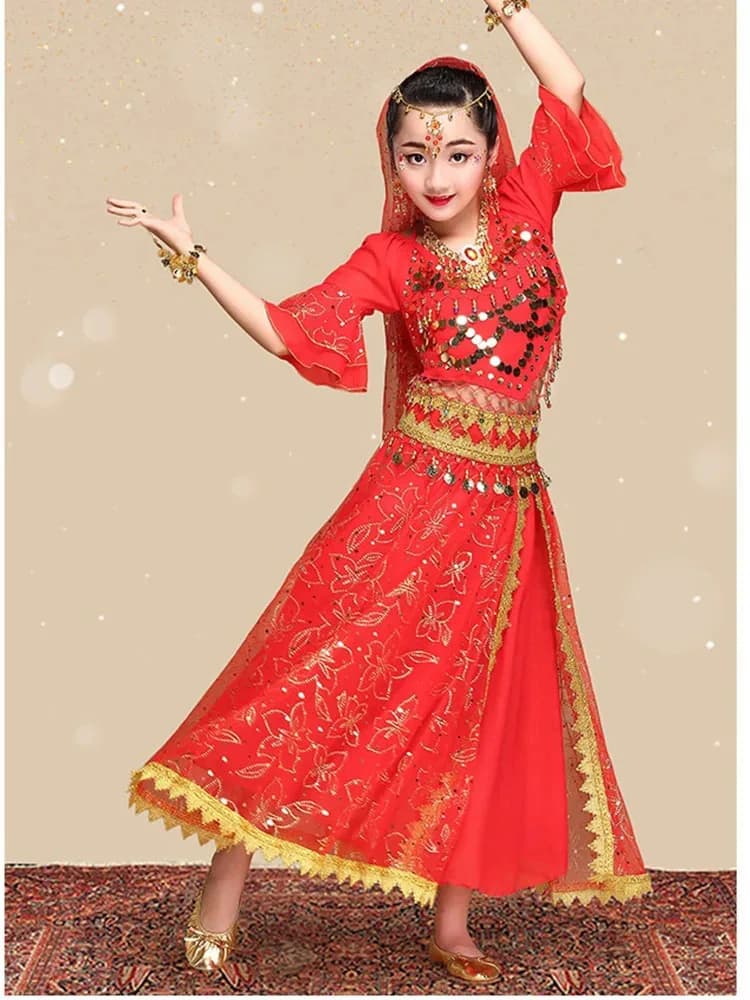 Kids Festival Jasmijn Buikdans Kostuum Set Meisjes Indian Arabisch Halloween Bollywood Cosplay Dress UP Dancewear Rave Outfit