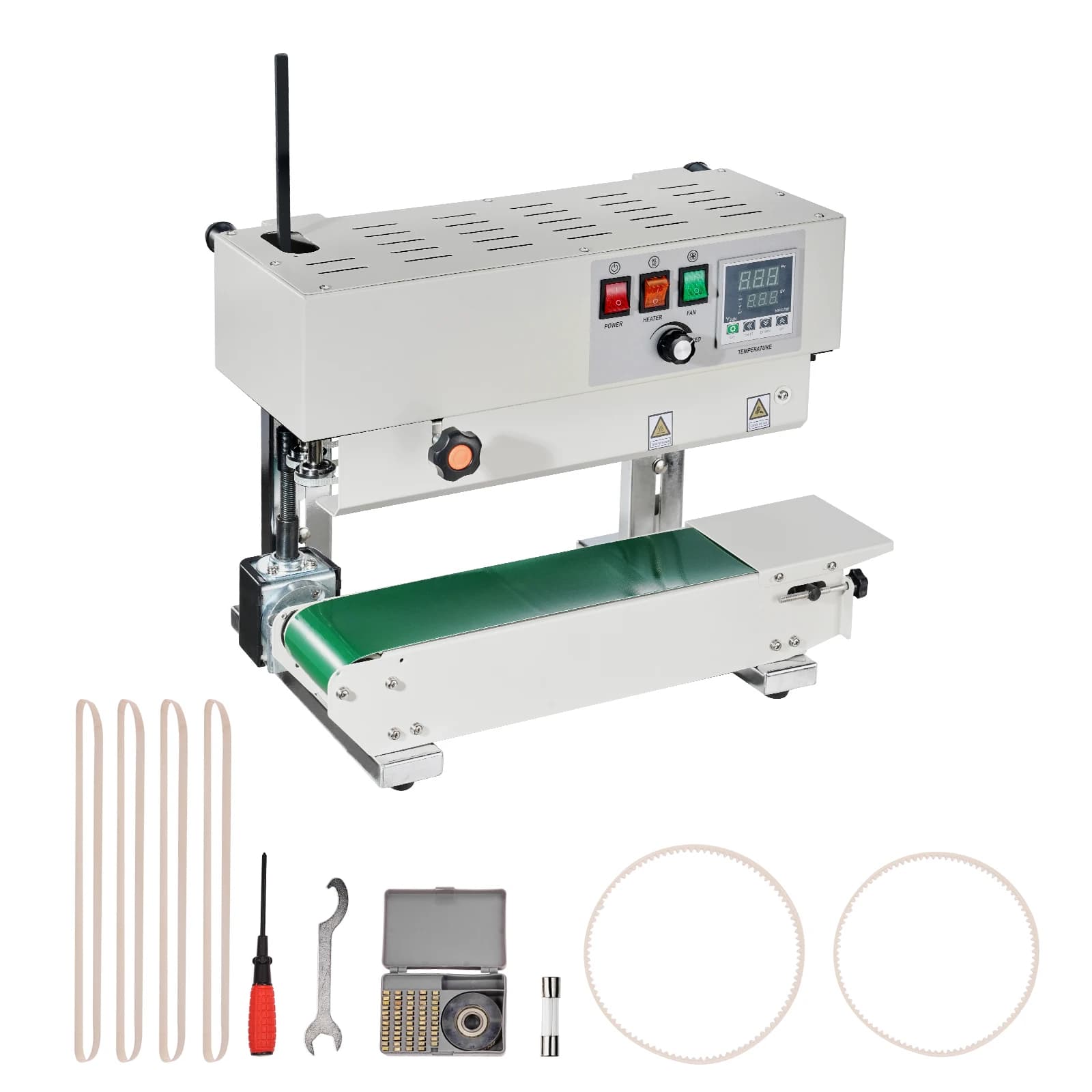 SucceBuy Verticale Band Sealer 6-12 mm Afdichtingsbreedte Continue Zakband Sluitmachine voor 0,02-0,8 mm Plastic Zakken Films Verpakking