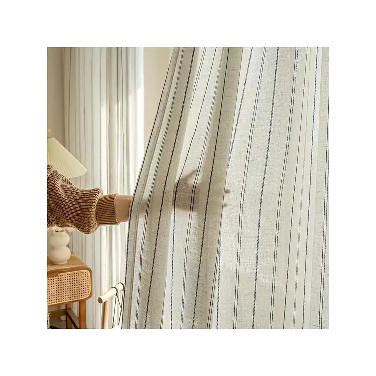 1 stuk linnen textuur verticaal gestreept transparant gordijn, verzacht sterk licht, filtert UV, geschikt voor woonkamer, slaapkamer, balkon
