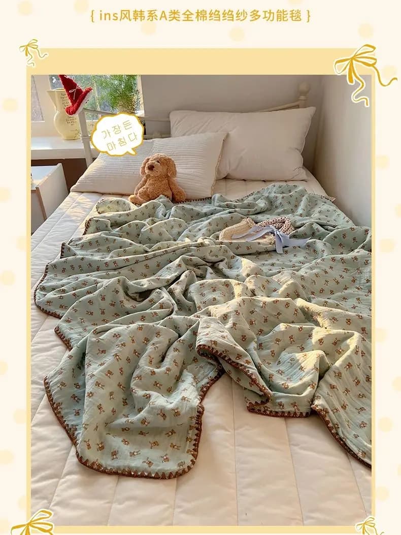 100% Katoenen Deken INS Stijl Puur Katoen Crêpe Garen Zomerdeken Single/Queen/Kingsize Cartoon Quilt voor Kinderen Zachte Plaids