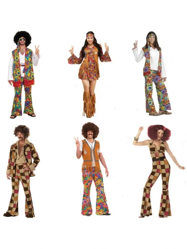 Kostuum Cosplay Retro 60s 70s Hippie Carnaval Halloween Mannen Vrouwen Fancy Vermomming Kleding Feest Omzoomd Inheemse Nachtclub