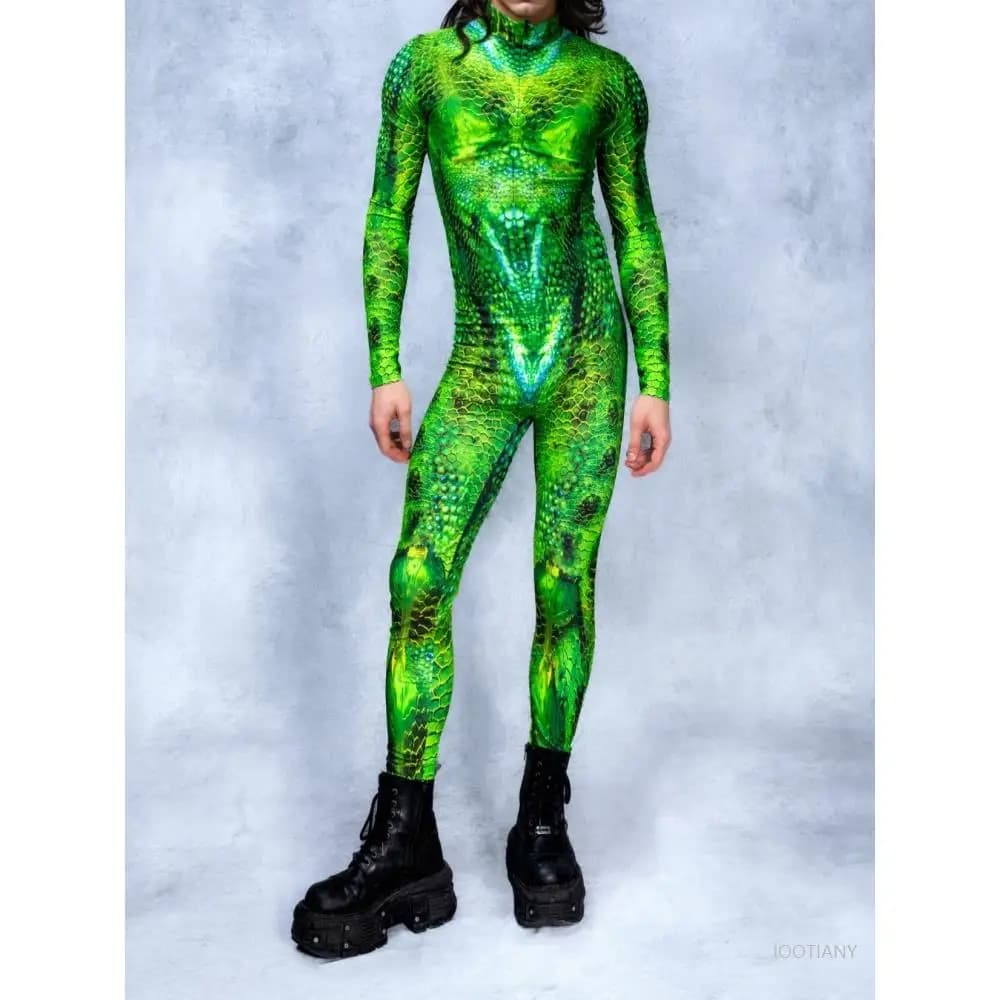 Paar Cosplay Python Hagedis Unieke Dieren Panty Horror Halloween Carnaval Kostuum Volwassen Partij Stage Performance Jumpsuit Pak