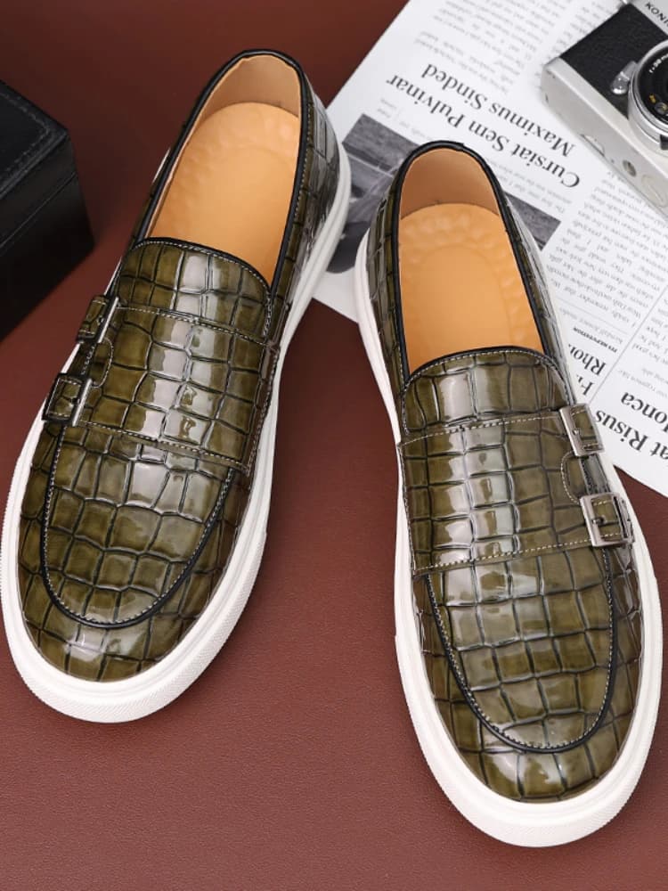 Nieuwe Zwarte Sneakers Heren Gevulkaniseerde Schoenen Geel Krokodillenpatroon Slip-On Maat 38-46 Zapatos De Hombre Herenschoenen