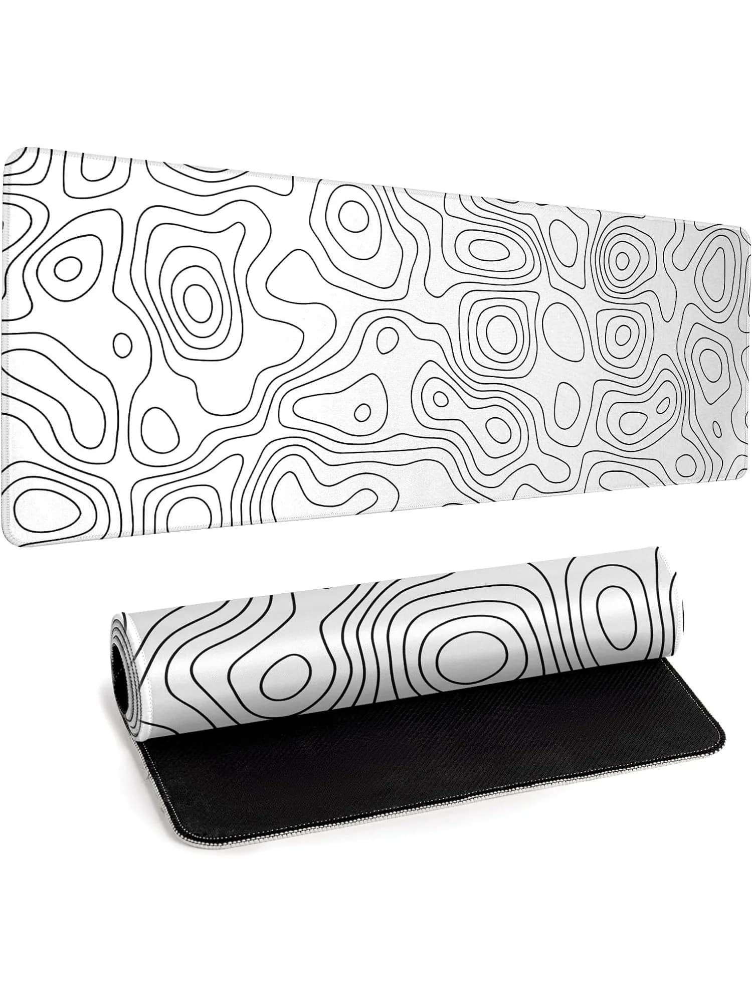 Witte Gaming Muismat Topografische Contour Grote Muismat Laptop Bureaumat Toetsenbordmat Gestikte Rand Antislip Rubber Grote Bureaumat