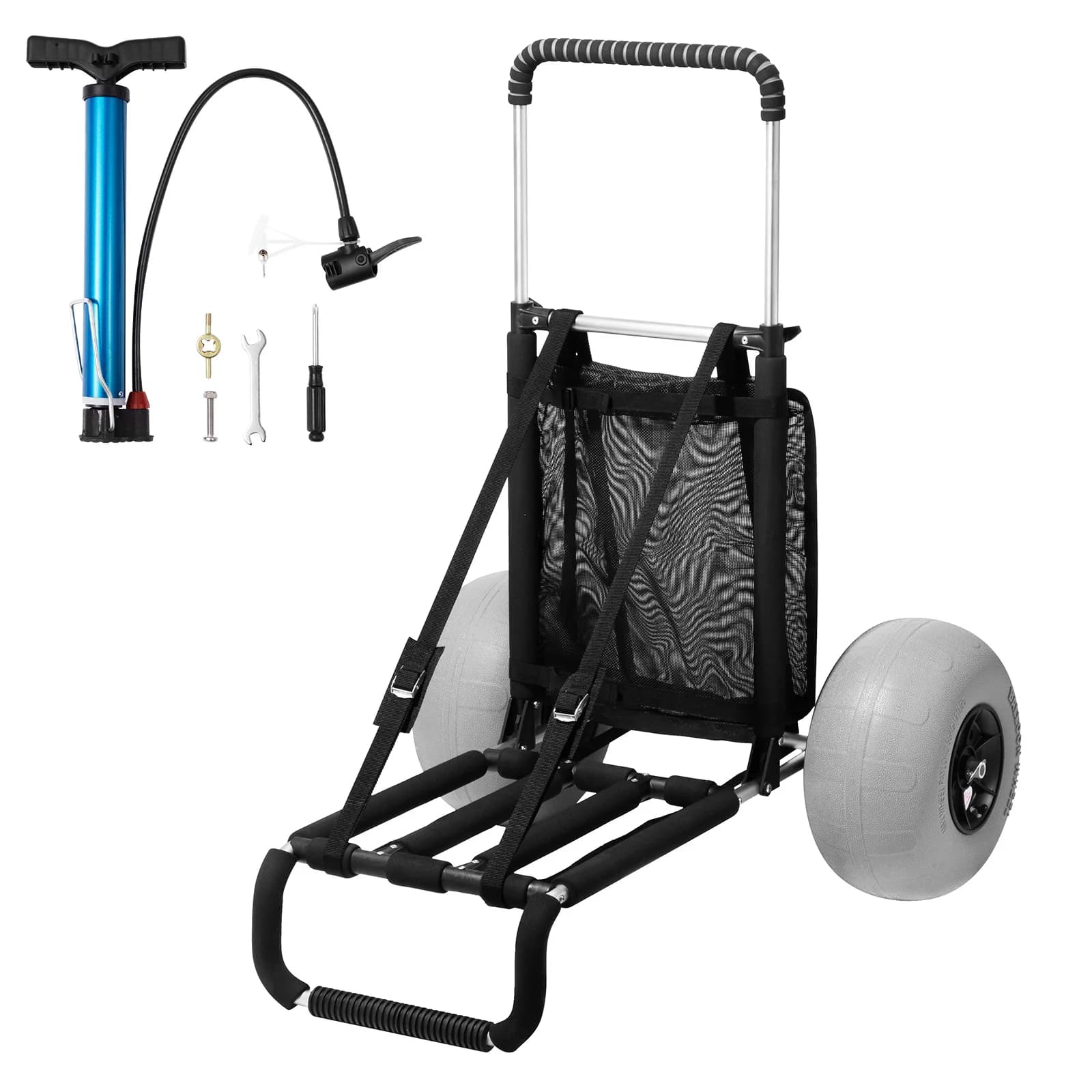 SucceBuy Stranddolly met grote wielen voor zand 165LBS Laadvermogen Opvouwbare zandkar met vrachtdek Ballonwielen voor strand