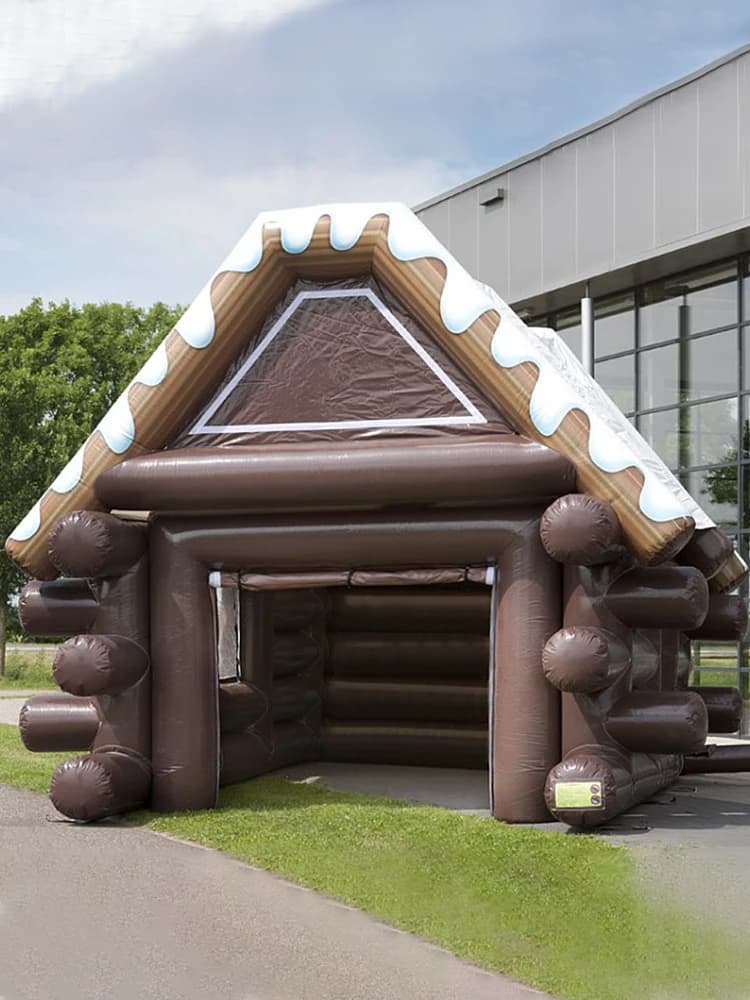 6x4m Eenvoudig op te zetten Houten huis opblaasbare Skihut pub bar duurzame club evenemententent met ventilator voor feest en commerciële evenementen