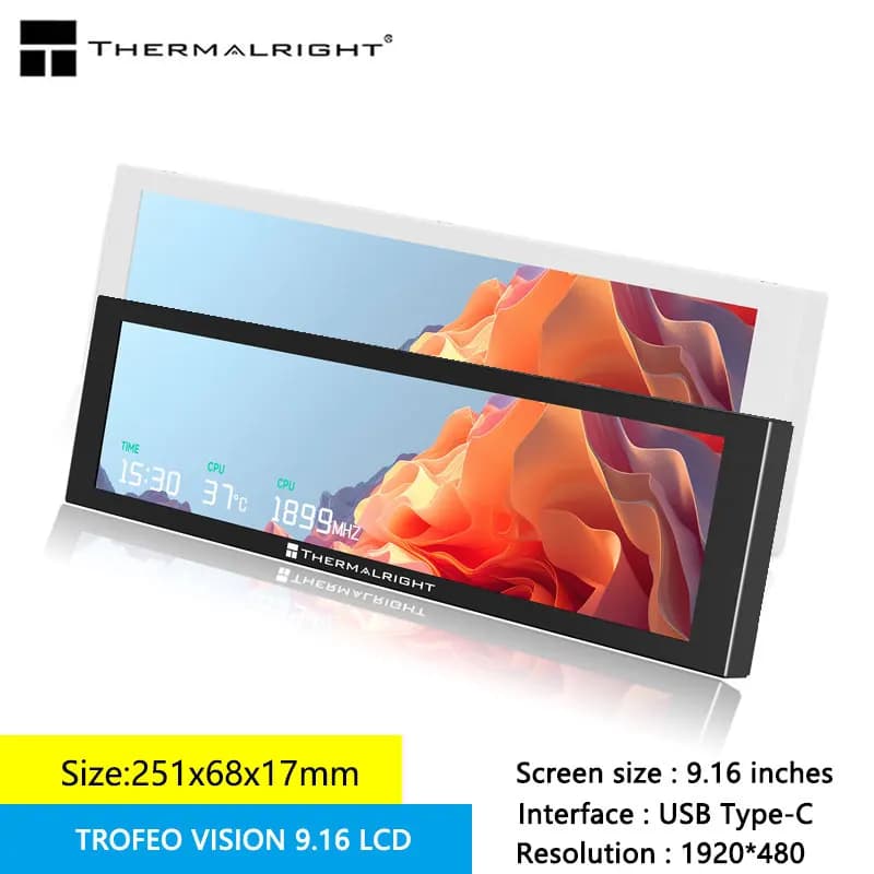 Thermalright TROFEO VISION LCD IPS LCD-scherm, 9,16 inch/magnetisch/1920*480 resolutie/USB Type-C-poort