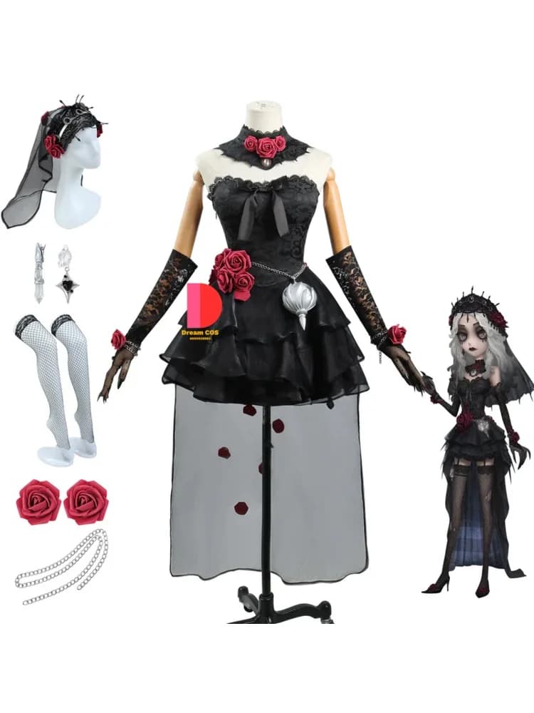 Identiteit V Ada Messmer Emile Cosplay Kostuum voor Vrouwen en Mannen Black Rose Jurk Halloween Kerstmis Nieuwjaar Carnaval Party #   1