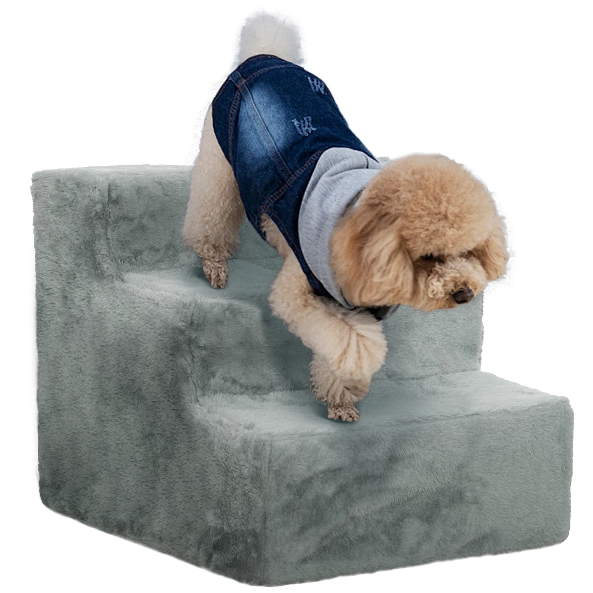 PawHut trap voor hond, 3 treden, trap voor kat, ladder, antislip, voor huisdieren, afneembare hoes en wasbaar