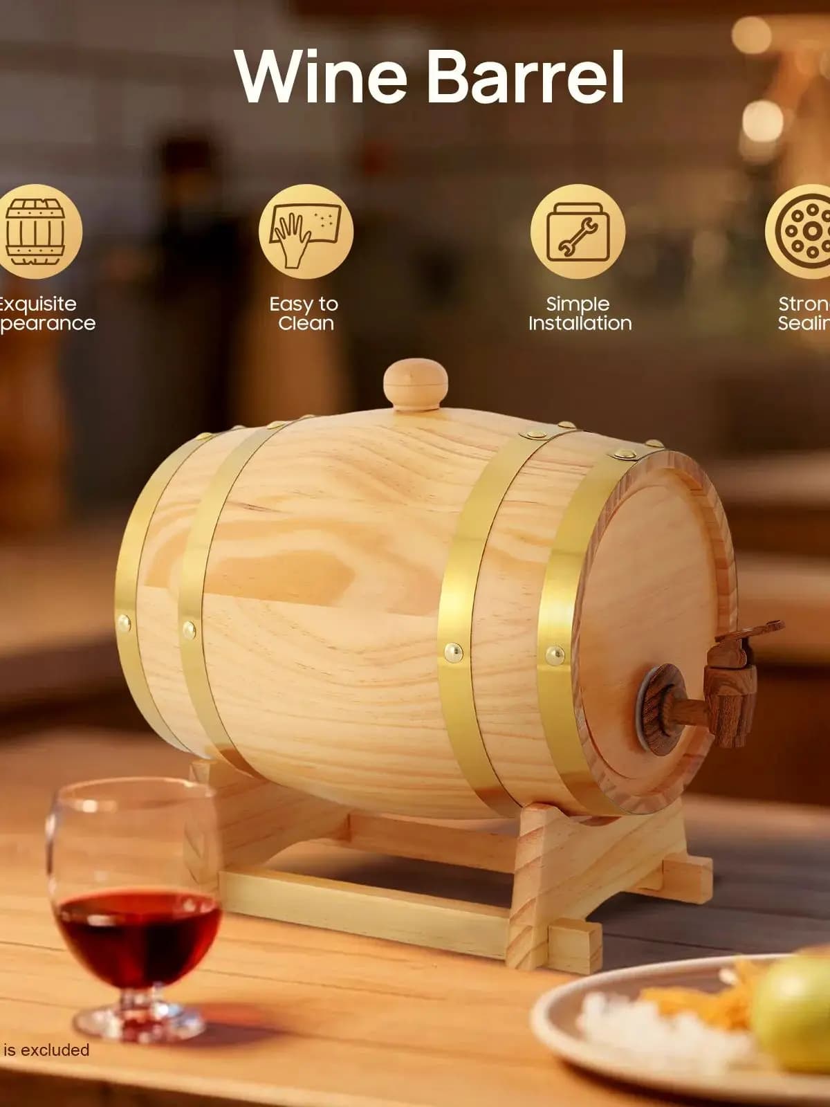 3/5L wijnvat met standaard, houten vat met kraan voor whisky en wijn, woondecoratie hotel vintage houten koffievat