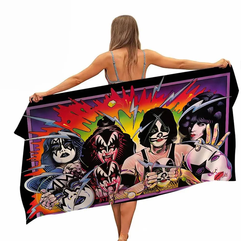 Retro K-KISS Rock Band Badhanddoek Microfiber Zacht Waterabsorberend Ademend Voor Meisjes Kinderen Decoratieve Cartoon Strandlaken