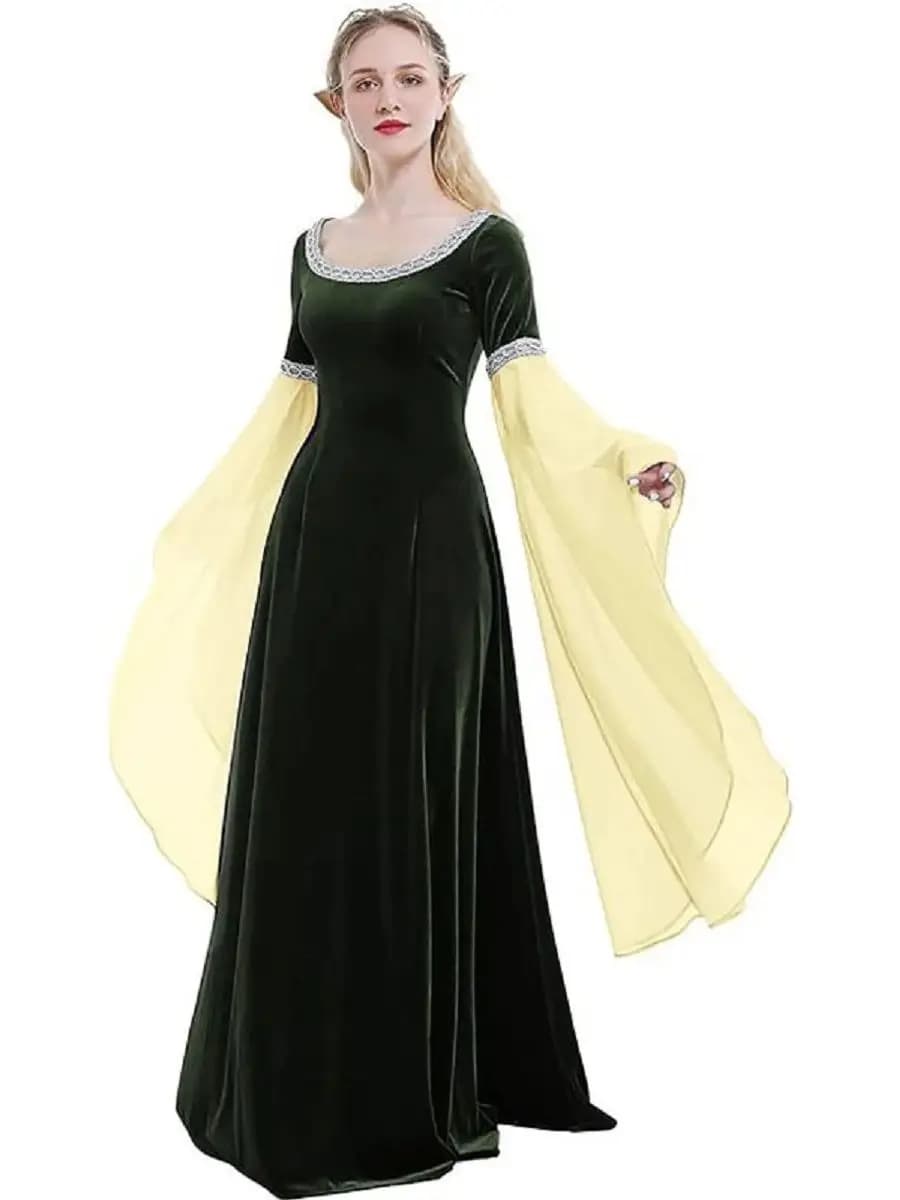Middeleeuwse Victoriaanse Hofjurk Kant Splice Brede Rok Vintage Artistieke Renaissance Jurk Voor Speciale Halloween Cosplay Gelegenheid
