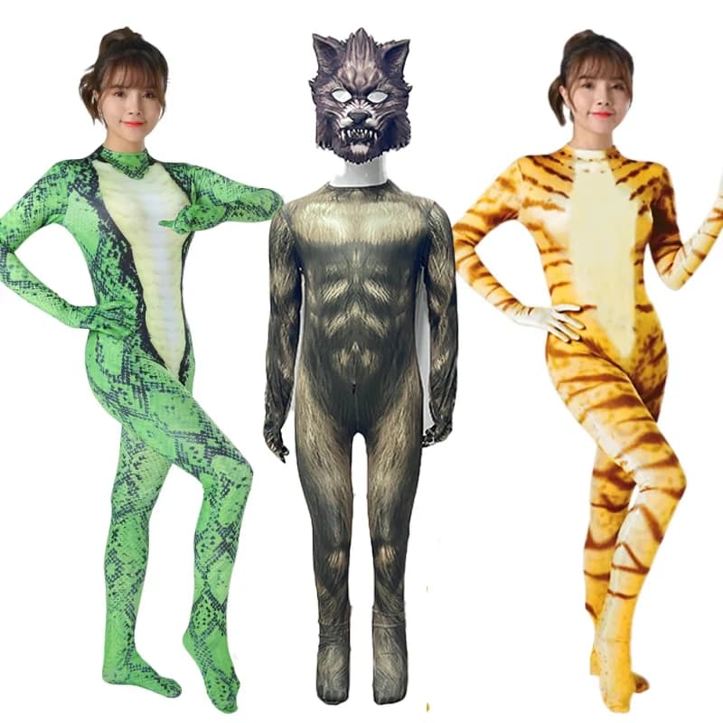 Cosplay Dier Vrouwen Jumpsuit Tijger Slang 3D Print Halloween Carnaval Party Spandex Zentai Volledige Bodysuit Cosplay Kostuum Outfit