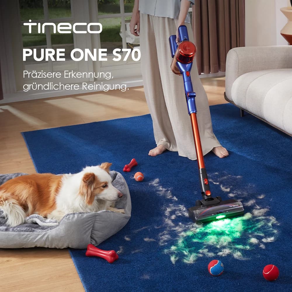 Tineco Pure ONE S70 Accustofzuiger 200 AW LED 3DSense Pro Reinigingssysteem, Biz tot 95 Min 6-stappenfilter ZeroTangle-Be