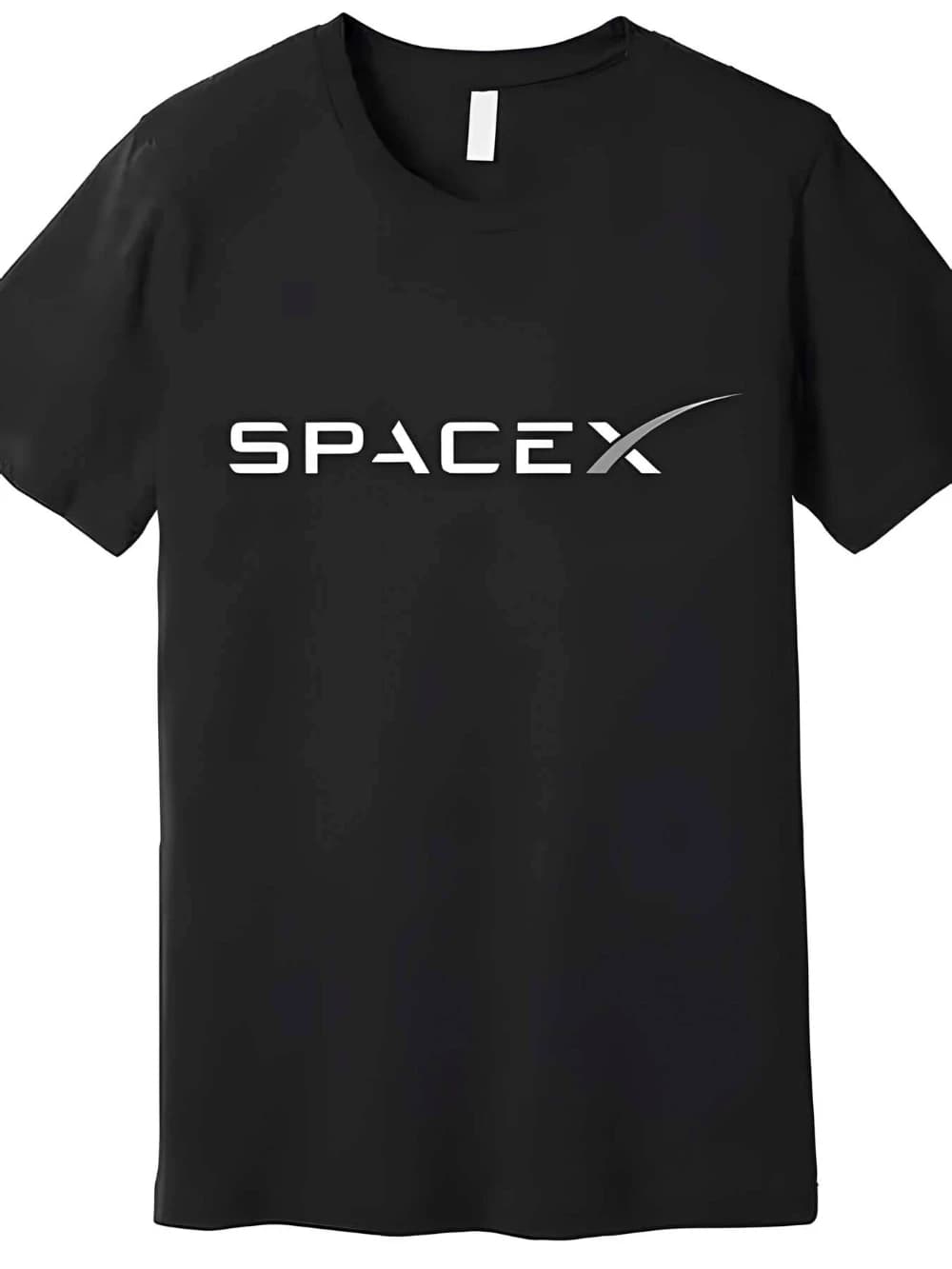 SPACEX zwart T-shirt met korte mouwen, witte letters en zilveren accenten - een perfecte keuze voor ruimte-enthousiasten heren t-shirts