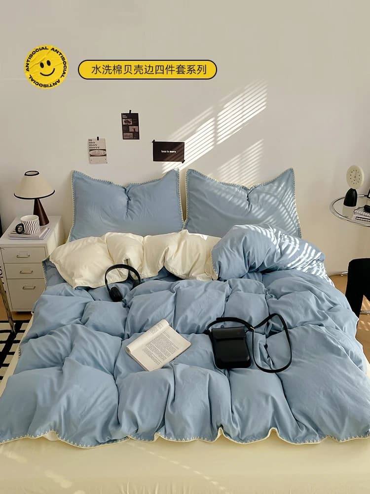 Eenvoudig Gewassen Katoenen Beddengoed Beddengoed Set Vierdelige Platte/Hoeslaken Set Dekbed Set Volledige Dubbele Paar Bed dekbedovertrek