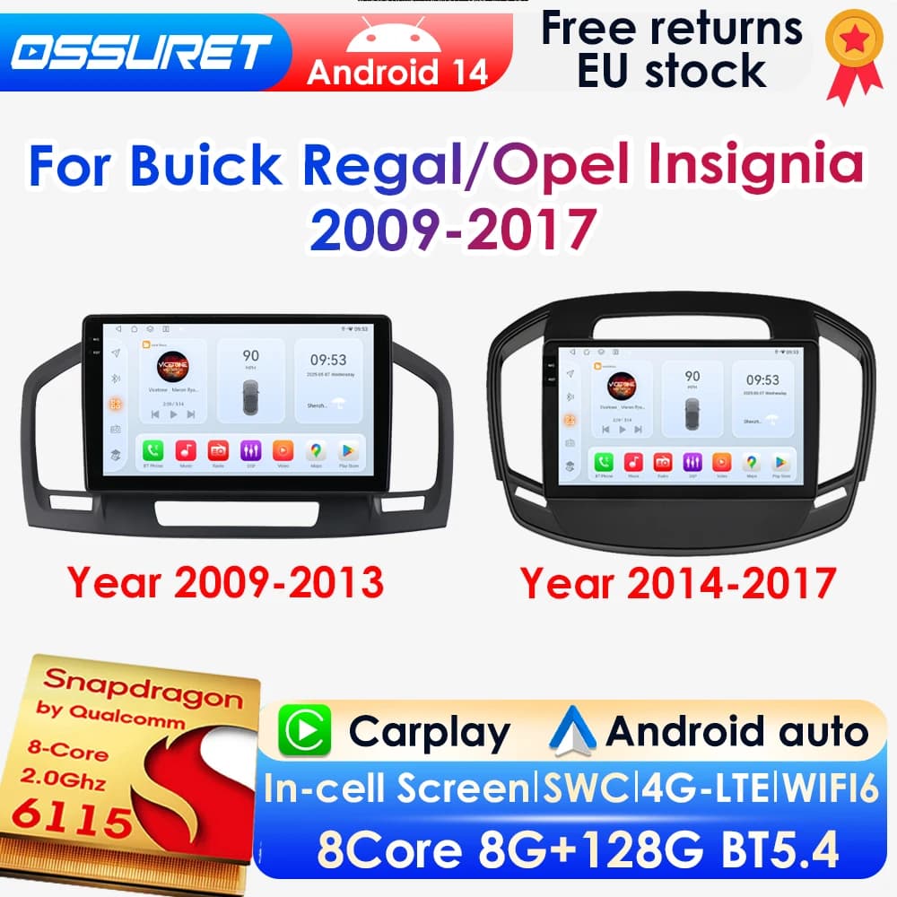 Android 14 Autoradio Voor Buick Regal Opel Insignia 2009-2017 Auto Multimedia GPS Carplay 4G DSP BT 360 Camera Door Snapdragon 6115