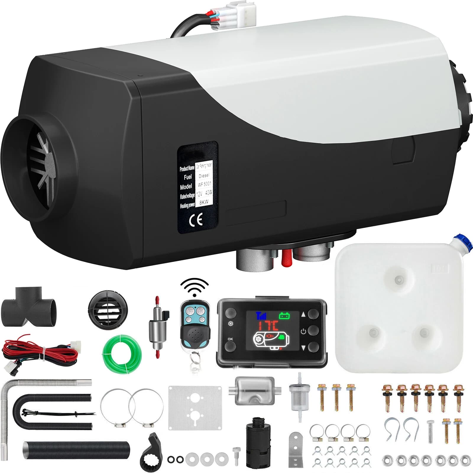 SucceBuy Dieselverwarmer 12V Diesel Luchtverwarmer 8KW Diesel Standkachel Afstandsbediening met LCD-schakelaar voor Auto Vrachtwagen Camper