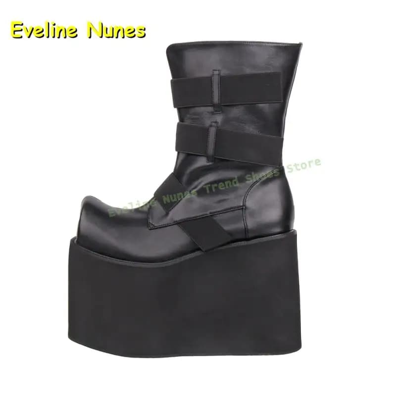 Diamant Hoorn Teen Platform Punk Laarzen Effen Hoogte Toename Klittenband Y2K Kniehoge Laarzen Subcultuur Stijl 2025, Trend Schoenen