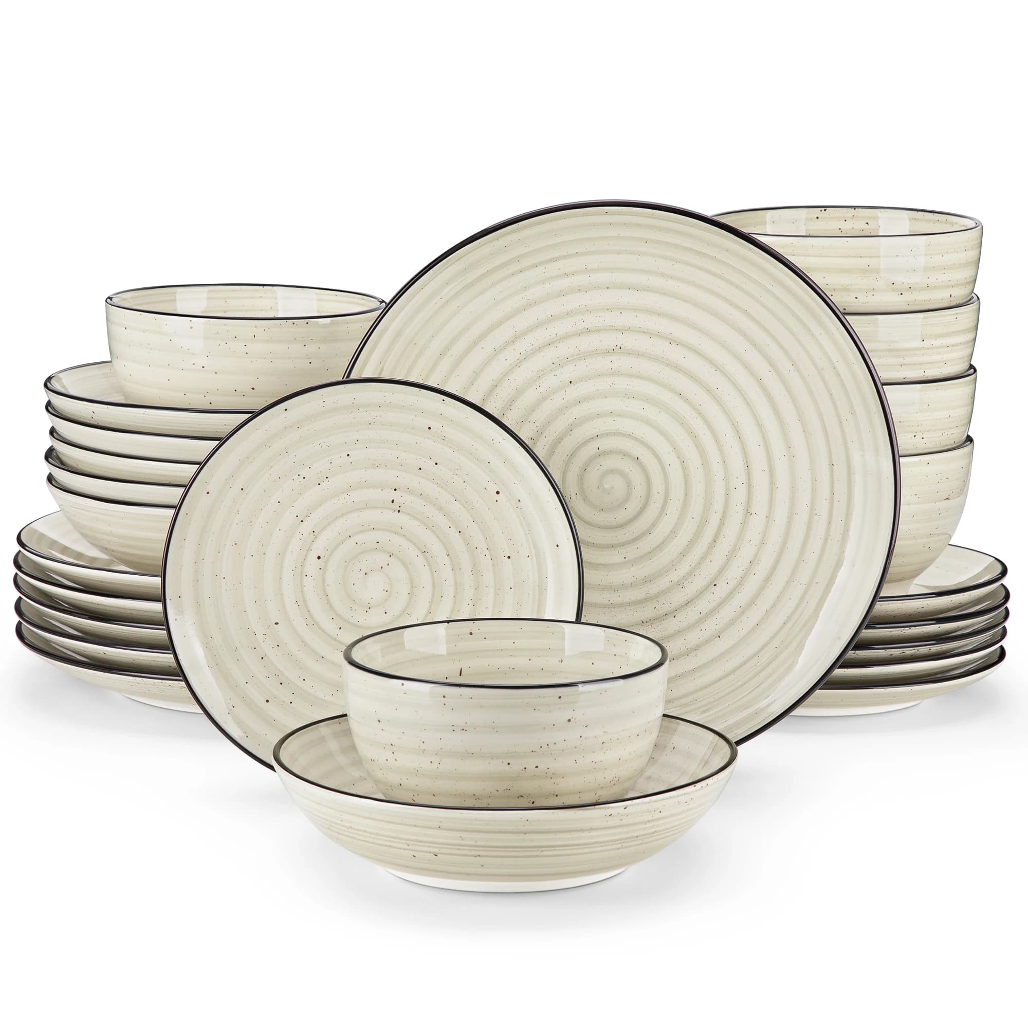 vancasso 24/48 Stuk Beige Borden Diner Sets Keramisch Servieset Sets Handbeschilderd Spiraal Met 6 Diner Plaat/Dessert/Soep/Bowl