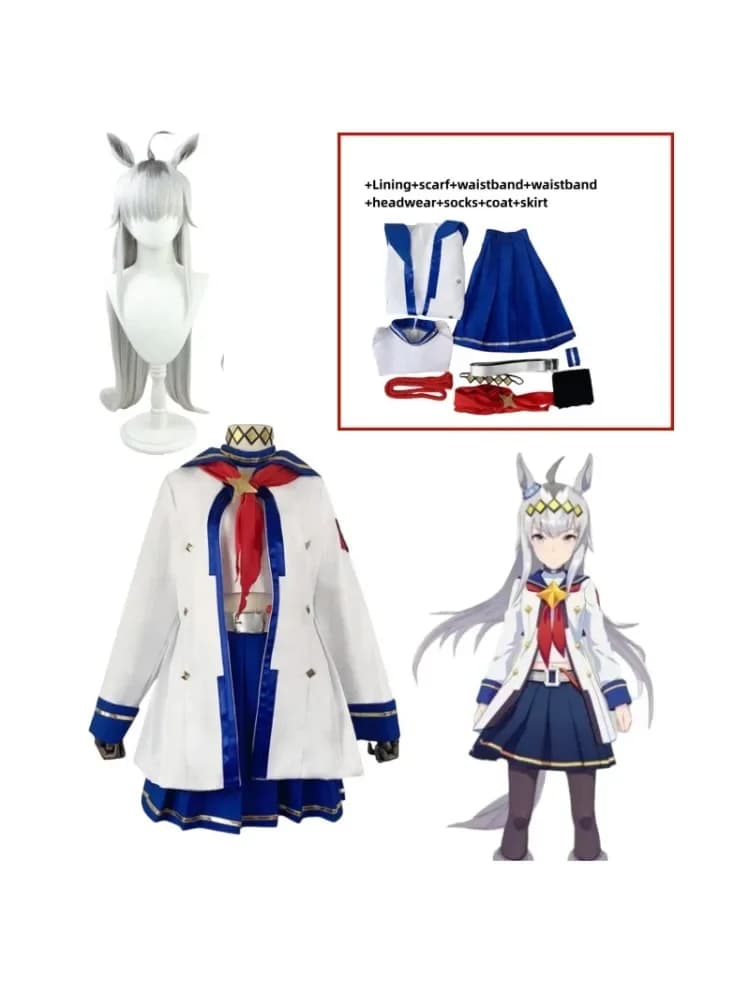 Spel Umamusume: Mooie Derby Oguri Cap Cosplay Kostuum Pruik Wit Matroos Uniform Rok Jas Volwassen Vrouw Mooi Carnaval Pak