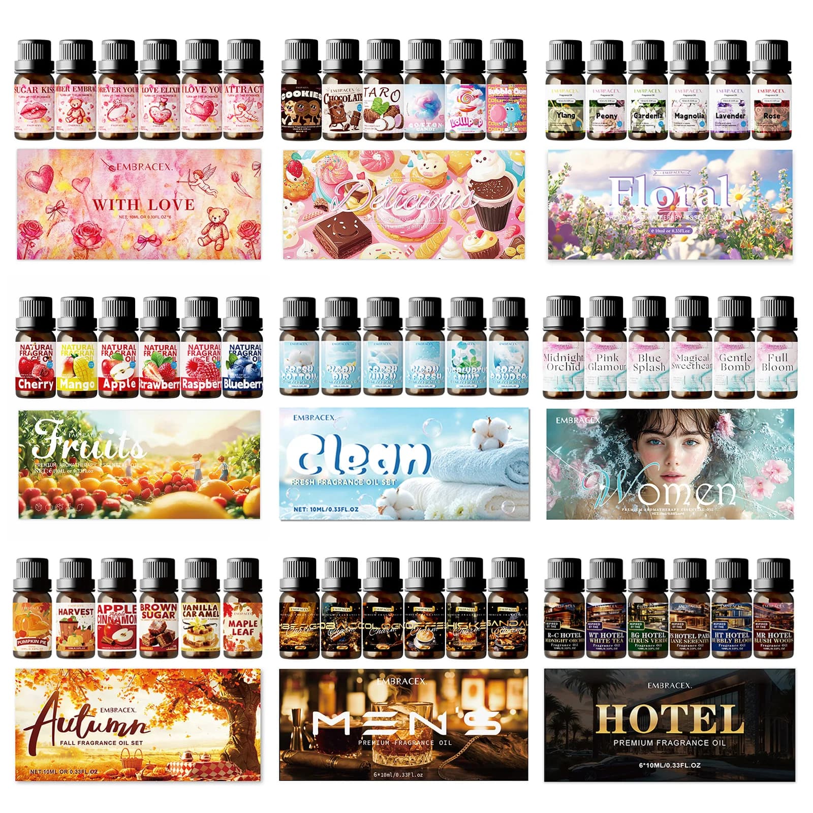 6pc/1Set 10ML Essentiële Olie Gift Set Fruit Heerlijk Hotel Herfst Geurende Essentiële Warme Geur Kerstcadeau Bloemen Schone Set
