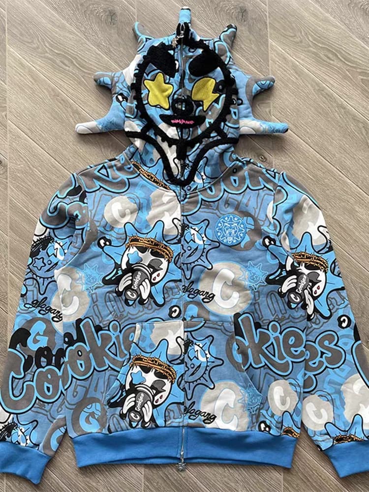 Blue Glo Gang Eroded Glo thermische hoodie heren dames hoge kwaliteit volledig bedrukte cartoon pluche print oversize capuchon