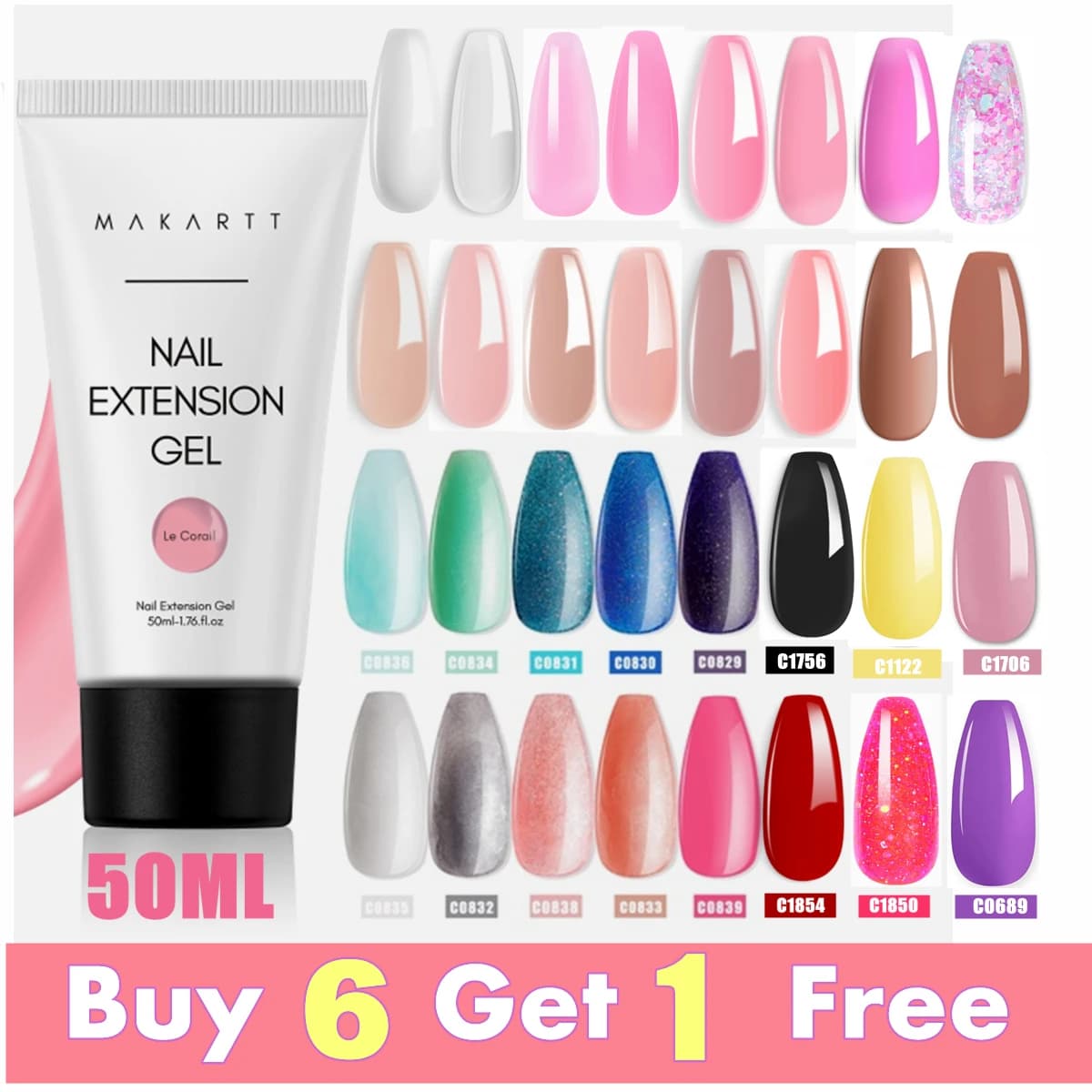 Makartt Poly Nagelverlengingsgel 50ML Roze Transparant Wit Blauw Acryl Nagelgel Trendy Nagelkunst Design Franse Manicure Voor Beginners
