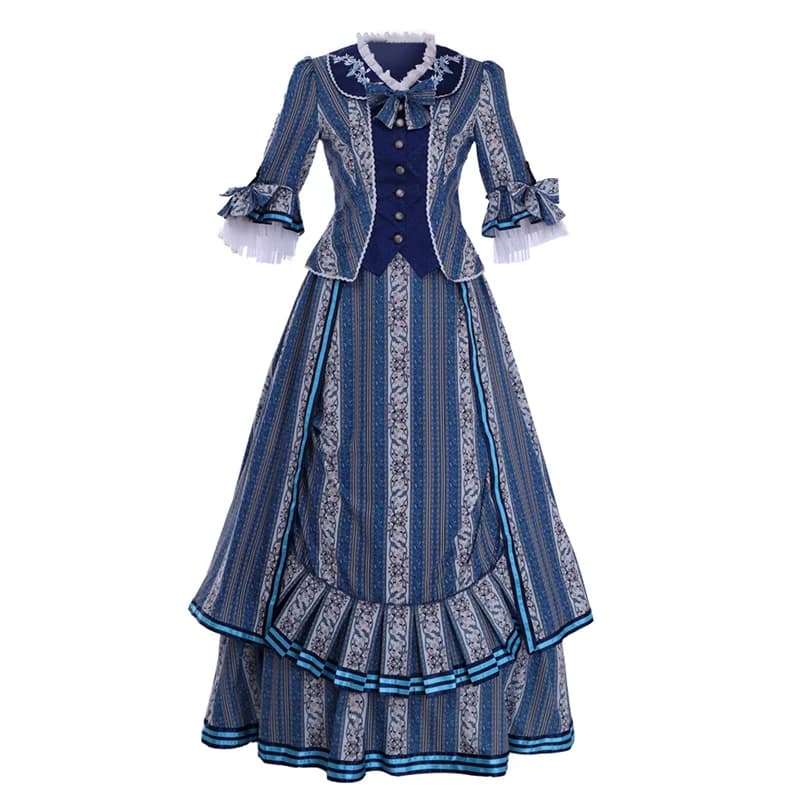 Het spook van de opera Christine Daae cosplay kostuum blauwe wens Victoriaanse drukte jurk