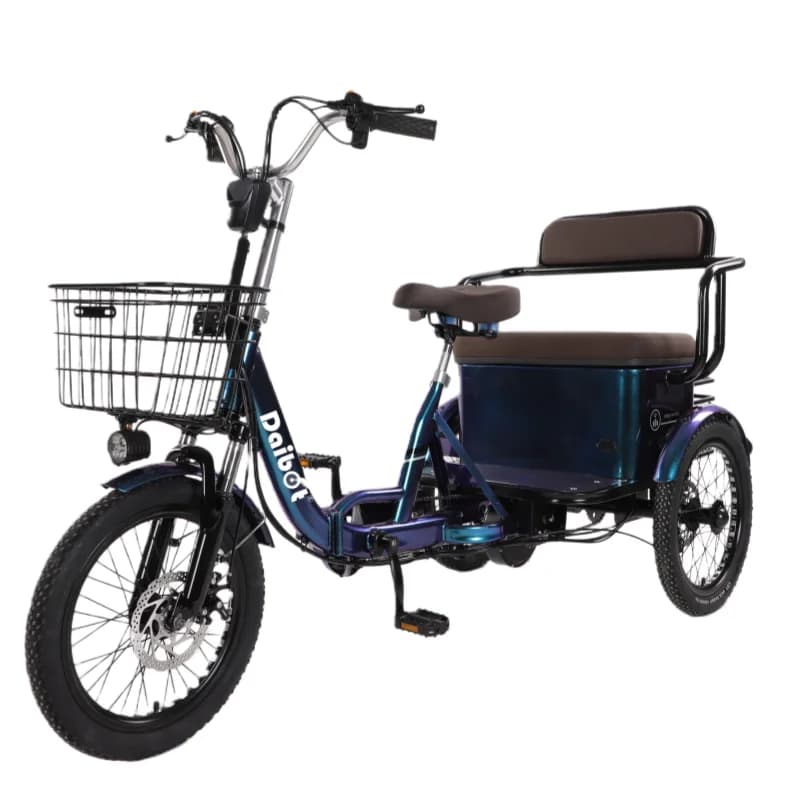 18 inch 650W 48V elektrische driewieler voor volwassenen, opvouwbaar, met passagierszitje en mand, geschikt voor 2 personen, voor gezinnen en ouderen