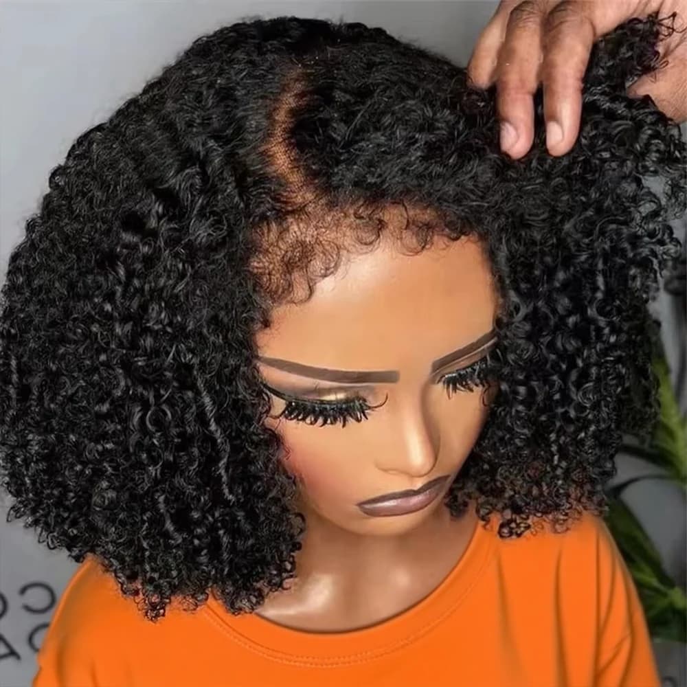 Deep Wave Bob Haarwerk van Echt Haar 13x4 HD Krullende Kant Voorkantpruiken Echt Haar Voorgeplukt Klaar om te dragen Lijmloze Korte Krullende Frontal