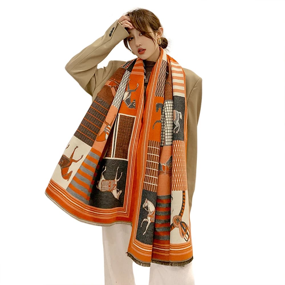 Dames herfst winter paard patroon sjaal nieuwe luxe kasjmier gevoel grote deken wrap zacht warm merk sjaal retro en klassiek