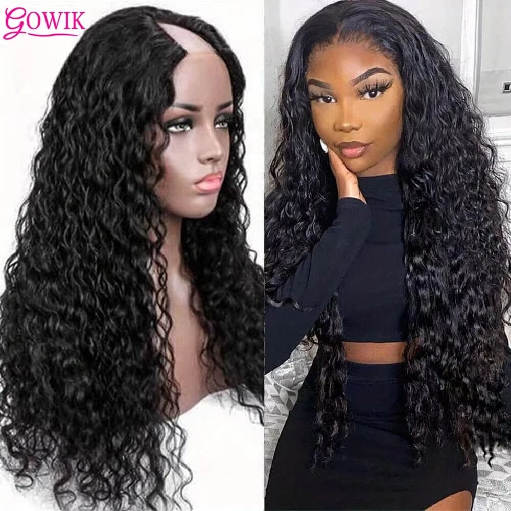 V-deel pruik Echt haar Diepe golf Krullende pruik Echt haar met clip in V-deel Pruik Watergolf Echt haar Natuurlijke kleur voor zwarte vrouwen