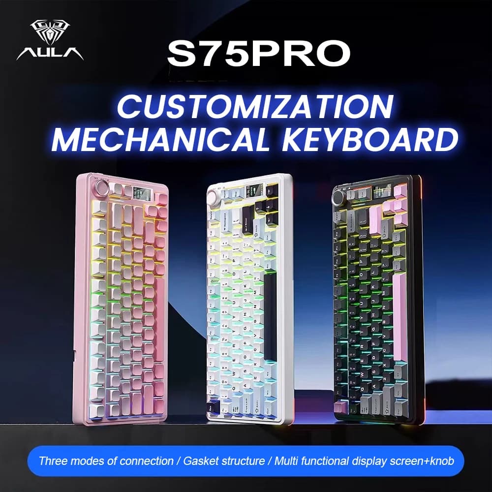 AULA S75 Pro Gaming mechanisch toetsenbord 75% Hot-swappable RGB-achtergrondverlichting 4000mAh PBT Keycaps Draadloos toetsenbord met LED-schermknop