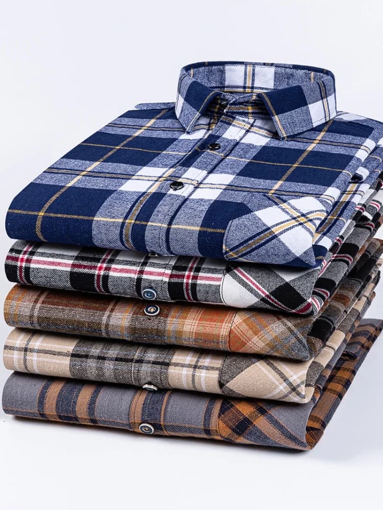 Heren 100% puur katoen Flanel Zacht Normale pasvorm Geborsteld overhemd met lange mouwen Enkele zak Comfortabele casual geruite overhemden S-8XL