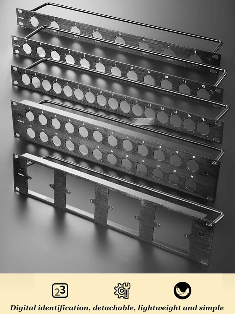 Rackaccessoires Audio- en videogerät 1U 19" rackpaneel: 16-poorts patchpaneel met kabelbeheer D-Sub/XLR/VGA/RCA Pro rackbedrading D-type