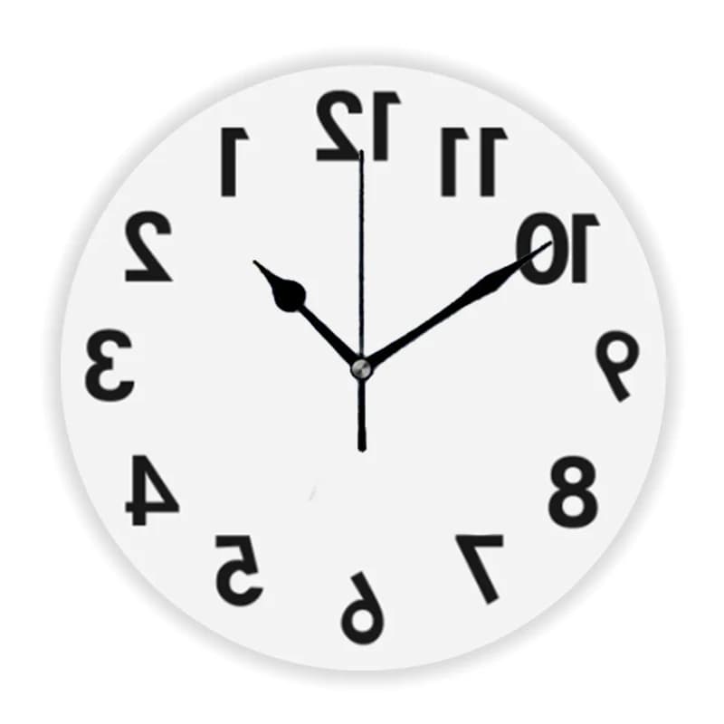 Grappige omgekeerde achteruit gespiegelde tegen de klok in wandklok horloge voor woonkamer tegen de klok in hangende klokken muur decor cadeau