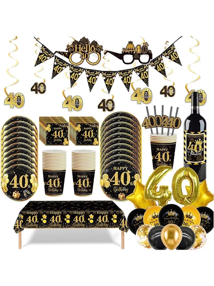40 jaar verjaardag decoratie zwart goud 40e verjaardag feest benodigdheden papieren borden servetten voor mannen vrouwen 40e feestviering