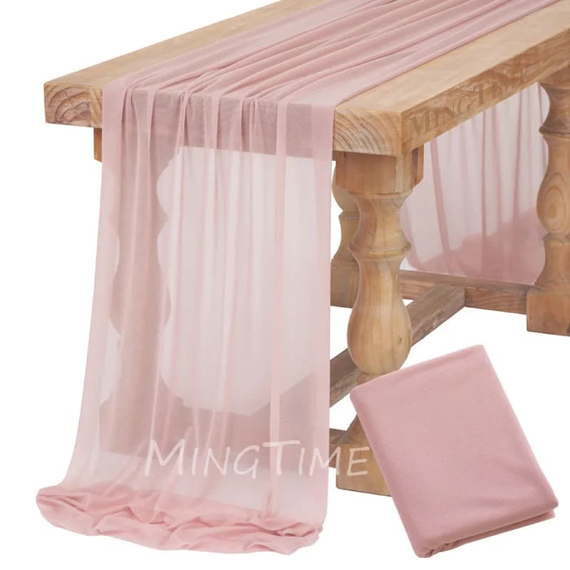 Zachte tafelloper blush roze tule rustieke boho natuurlijke bruiloft babyshower diner ornament decoratie