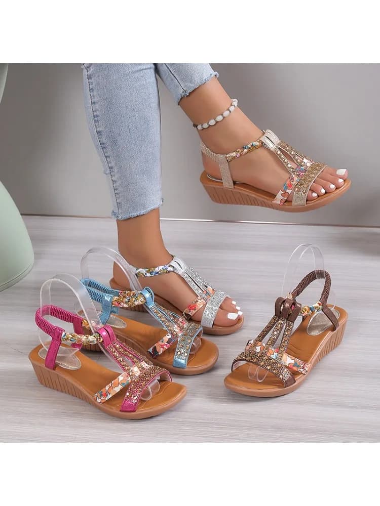 Schoenen voor Dames Zomer Dames Wedge Bohemen Strass Casual Platform Sandalen Vrouwelijke Peep Toe Outdoor Strandschoenen 2026