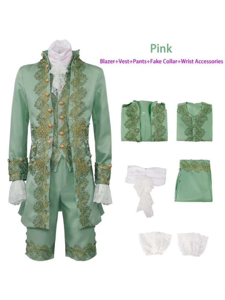 2025 Nieuwe Middeleeuwse Vintage Prins Kanten Pakken voor Mannen en Vrouwen, Halloween Prestaties Cosplay Driedelige Set (Blazer + Vest + Broek)
