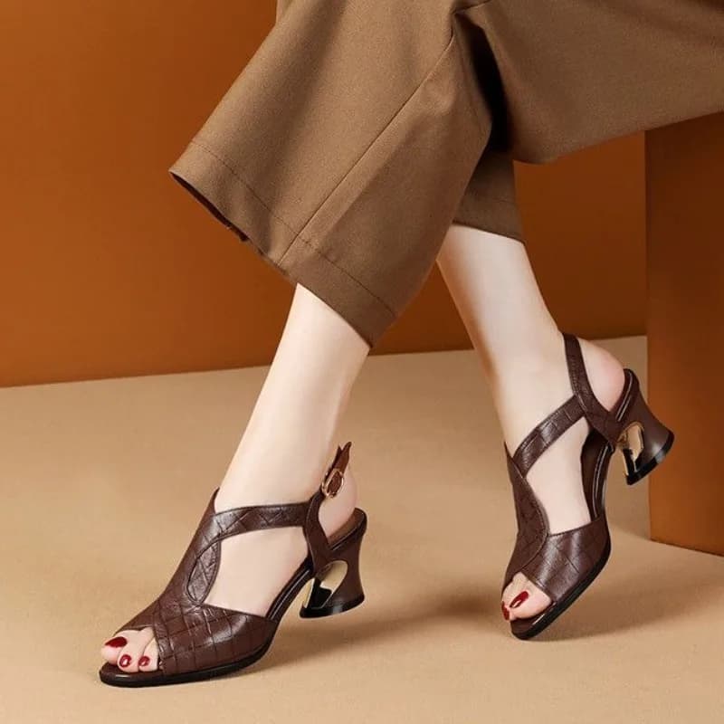 Sandalen Dames Vismond 2025, zomer nieuwe all-match damesschoenen met middelhoge hakken en dikke hakken met zachte onderkant en bandjes aan de