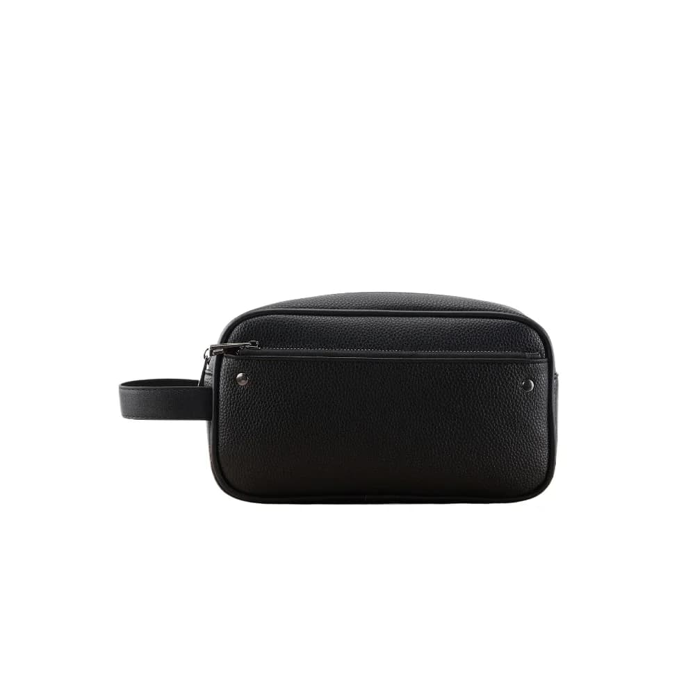 ​ ​ Organizer-tas van getextureerd PU-leer voor heren - Handtas met dubbele ritssluiting en afneembare riem, geschikt voor telefoon en