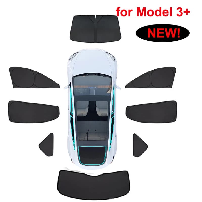 Zonnescherm voor Tesla Model 3 Highland 2019-2024 2025 2026, voorruit zonnescherm, voorruit beschermhoes, zijruit privacy blind, schaduwdoek