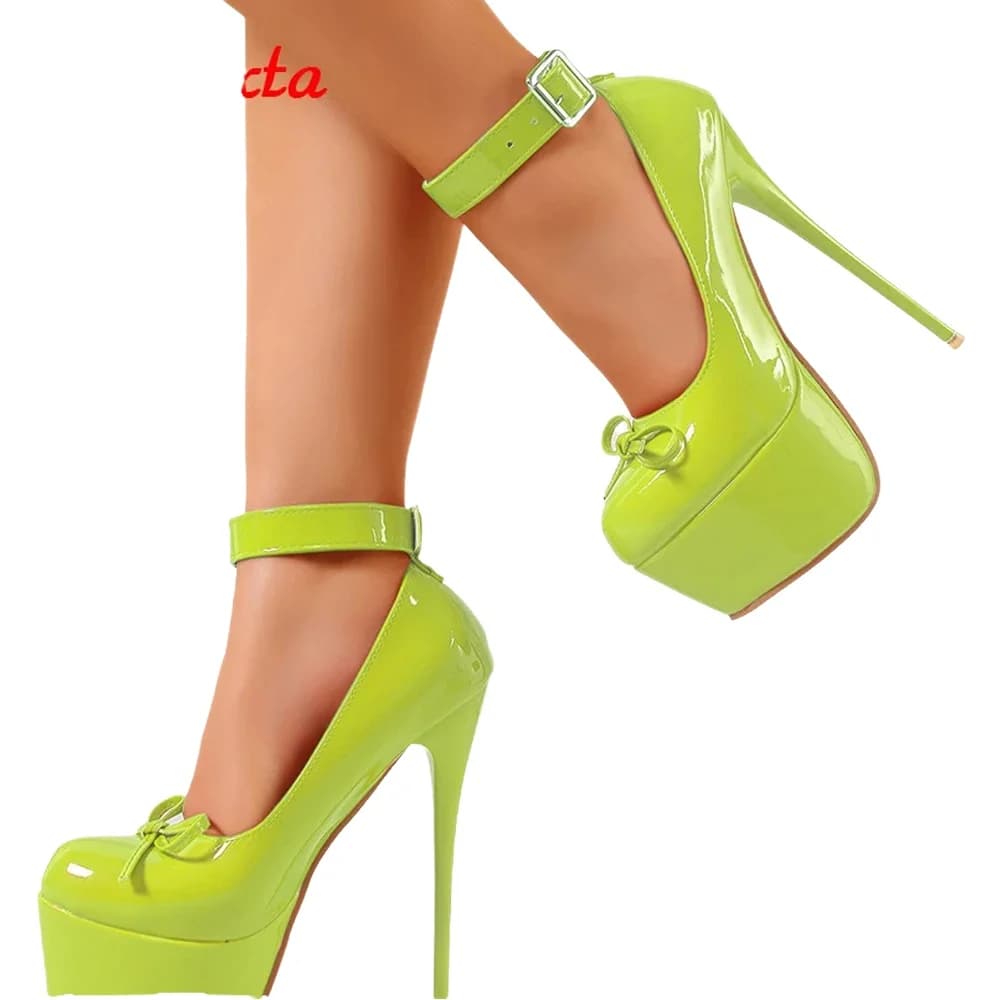 Aphixta 2026 Nieuwe 2 cm Riem Gesp Strik 4.7 cm Platform Pompen Ronde Neus 16 cm Dunne Hak Hoge vrouwen Schoenen Big Size 46 47 48
