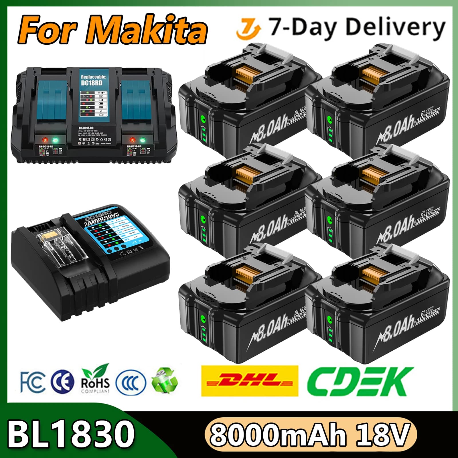Voor Makita BL1830 Batterij 18V 8000mAh Batterij BL1830 BL1815 BL1860 BL1840 Tool Oplaadbare Batterij Met 6A Lader