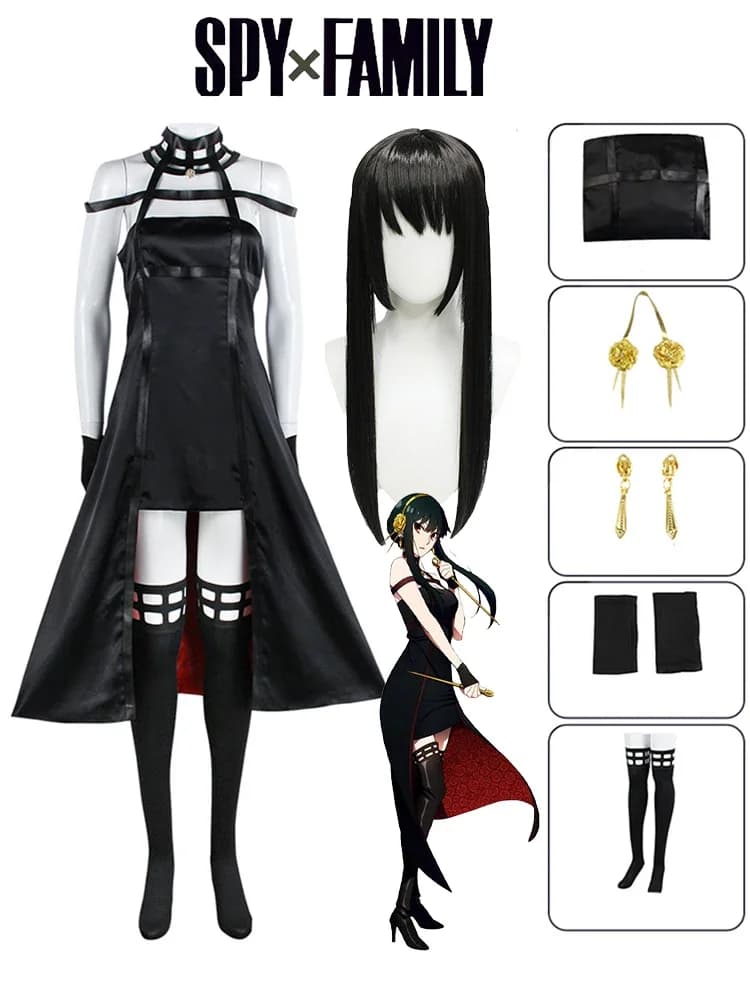 Yor Forger Cosplay Suits Anime SPY×FAMILY Killer Yor Briar Forger Cosplay Kostuum Jurk Pruik Thorn Princess Zwarte Jurk voor Vrouwen