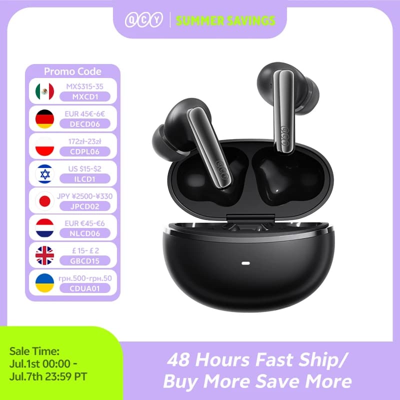 QCY MeloBuds N70 Adaptieve ANC draadloze oordopjes Bluetooth 6.0 LDAC Hi-Res Audio 6 microfoons Draadloos opladen Oortelefoon 50 uur IPX5